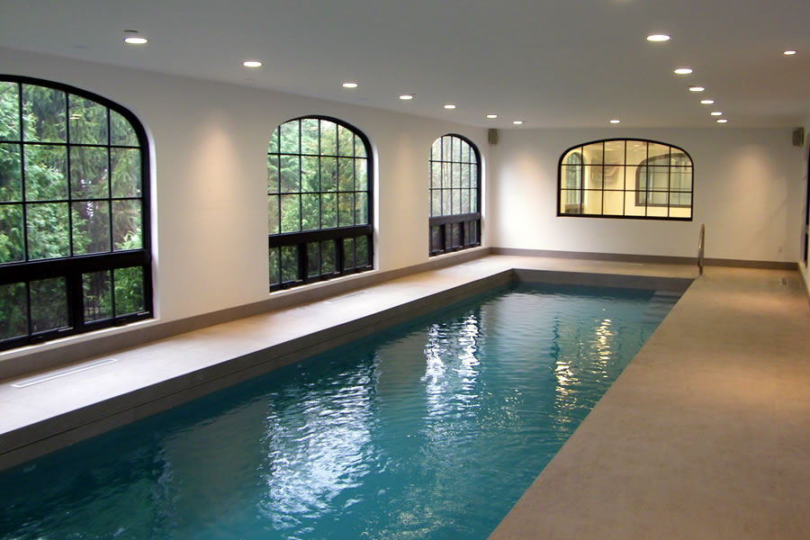  Indoor Lap Pool and Spa with Pool Cover Residential Pool Design by Omega Pool Structures, Inc