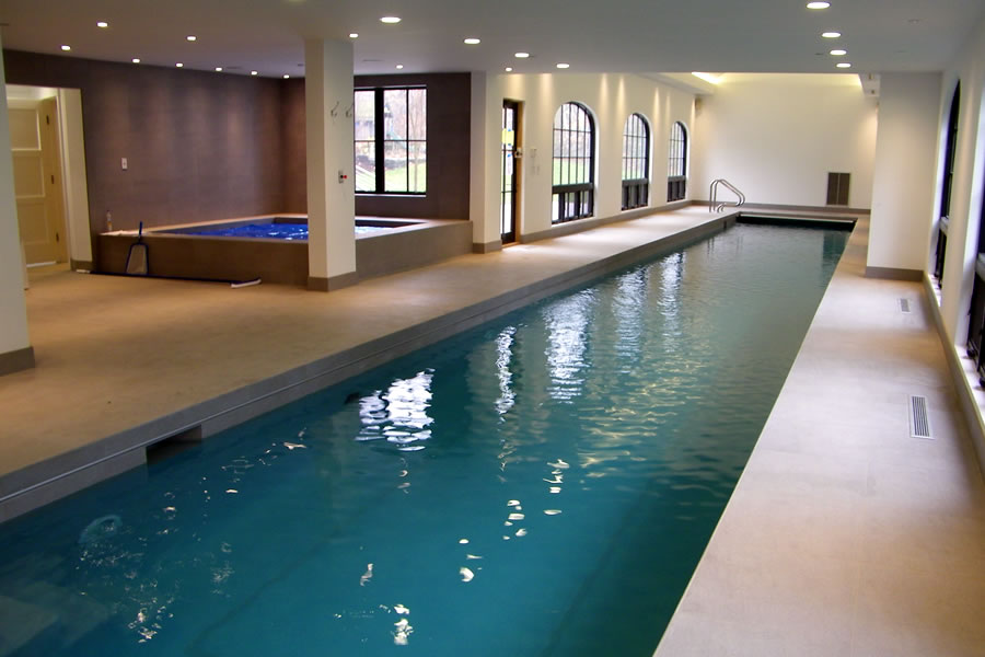  Indoor Lap Pool and Spa with Pool Cover Residential Pool Design by Omega Pool Structures, Inc